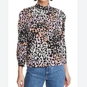 Veronica Beard Lety Silk Top in animal print